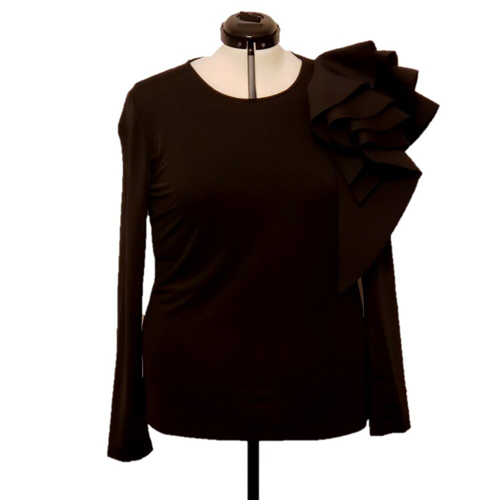 Especially Yours Black Ruffle Shoulder Long Sleeve Blouse/Top, Size XL